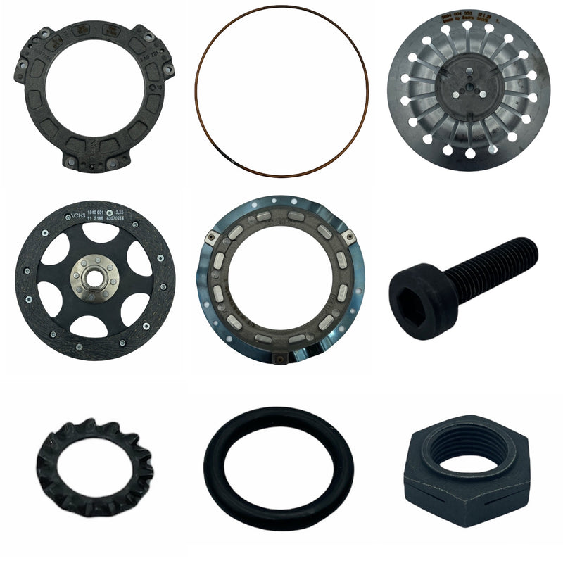 This clutch kit contains:  1 X 21211451274 (Spacer ring)  1 X 21211464092 (Diaphragm spring)  1 X 21211464570 (Pressure plate)  1 X 21211464795 (Clutch plate)  1 X 21212333472 (Housing cover)  1 X 11211460467 (O-ring)  1 X 11211460673 (Hex nut)  6 X 21211454417 (Screw)  6 X 21211242377 (Washer)    All clutch parts are OEM / Sachs.     This kit is for every K1 - K100-8V - K100-16V - K1100   
